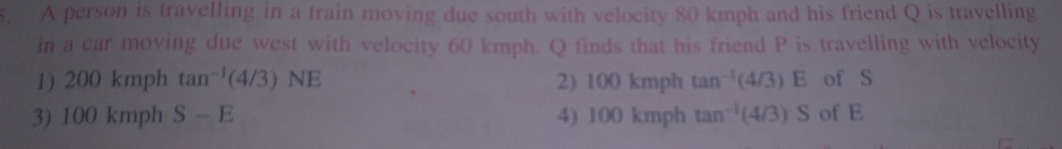 Question image for a person is travelling in a train moving due nort